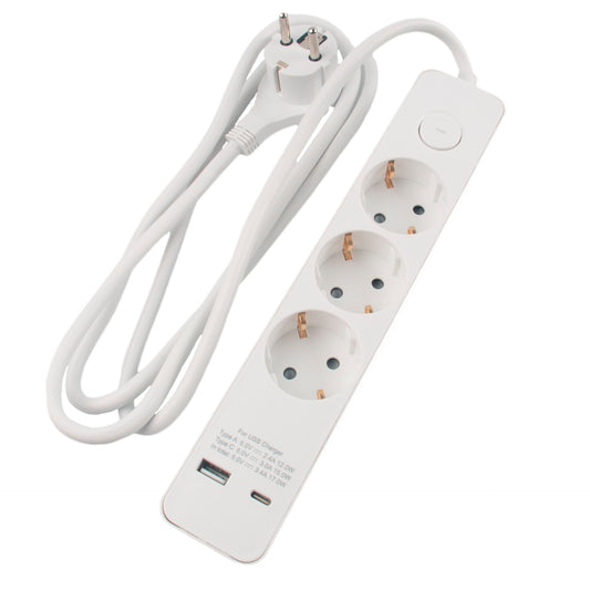 ELWORKS 3-Stikdåse v/USB 1,5m ledning hvid (5)