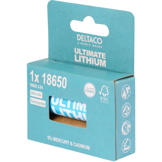 DELTACO Lithium Rechargeable 18650 - 1 stk